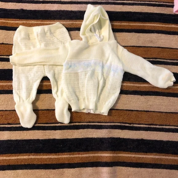 Vintage Baby Knit Clothes Sweater Set Hoodie Bonnet - Picture 7 of 8
